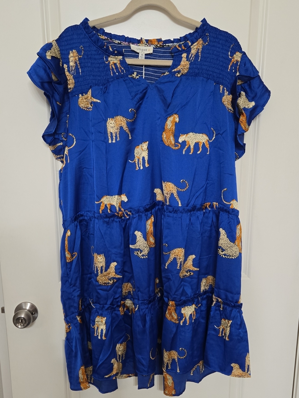 Umgee Royal Blue Dress with Gold Leopard Print